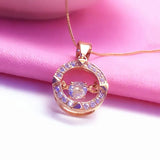 14K Rose Crystal Necklace Clavicle Chain Pendant