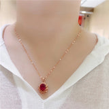 Purple Inlaid Ruby Flower Pendant 14K Rose Plated Choker Necklace