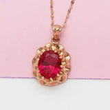 Purple Inlaid Ruby Flower Pendant 14K Rose Plated Choker Necklace