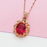 Purple Inlaid Ruby Flower Pendant 14K Rose Plated Choker Necklace