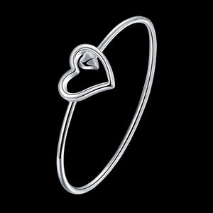 925 Silver Heart Bangles Bracelets for Women Party Wedding Jewelry