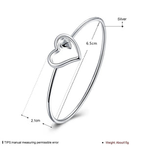 925 Silver Heart Bangles Bracelets for Women Party Wedding Jewelry