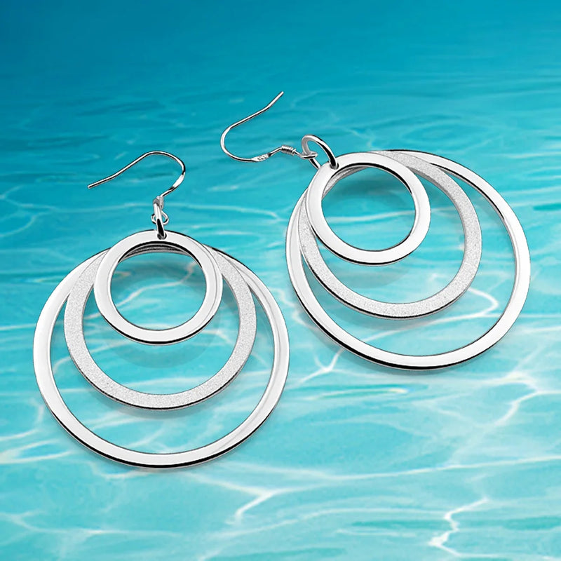925 Silver Women's Round Hoop Earrings, Exaggerated Female Charm Earrings