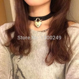 Punk Leather Choker Necklace Heart Lock Rivet Harajuku Collar Goth Neck Belt