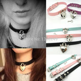 Punk Leather Choker Necklace Heart Lock Rivet Harajuku Collar Goth Neck Belt