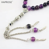 Purple Agate Stone Round Shape Prayer 99 Beads Islamic Tasbih 8mm