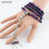Purple Agate Stone Round Shape Prayer 99 Beads Islamic Tasbih 8mm