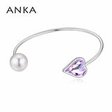 Simulated-Pearl Heart Crystal Bangle