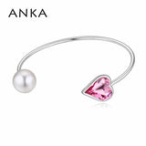 Simulated-Pearl Heart Crystal Bangle