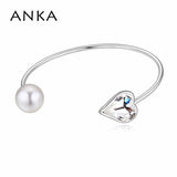 Simulated-Pearl Heart Crystal Bangle