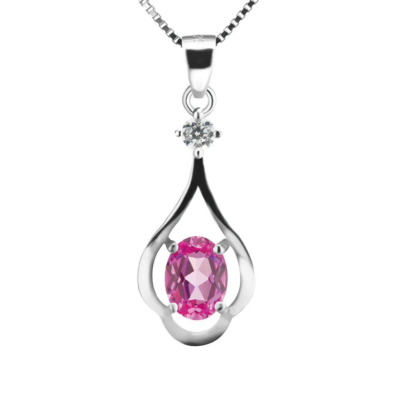 Flower Shape CZ Necklace for Women, Silver Chain