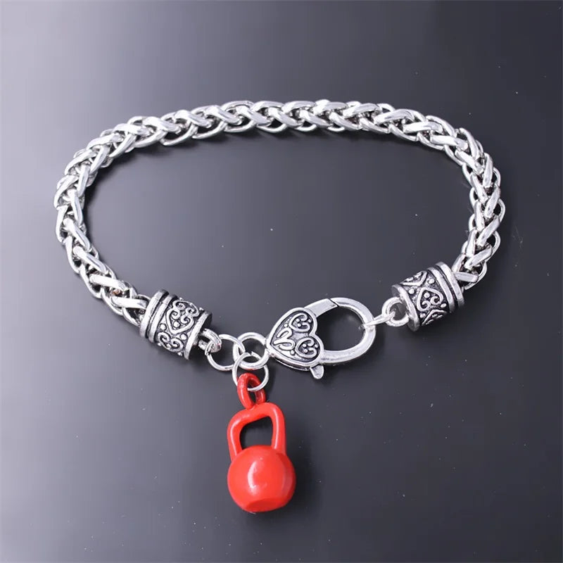 Enamel 3D Metal Kettle Bell Pendant Bracelet for Gym Fitness