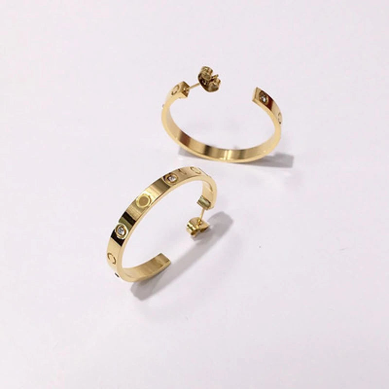 Geometric Cubic Zirconia Earrings Titanium Steel