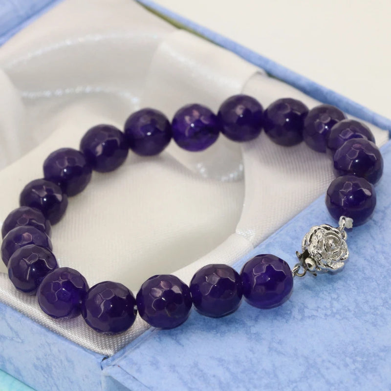 10mm Purple Chalcedony Jade Stone Beads Bracelet Jewelry Making