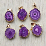 6pcs Natural Crystal Purple Irregular Round Side Pendants for Jewelry Making