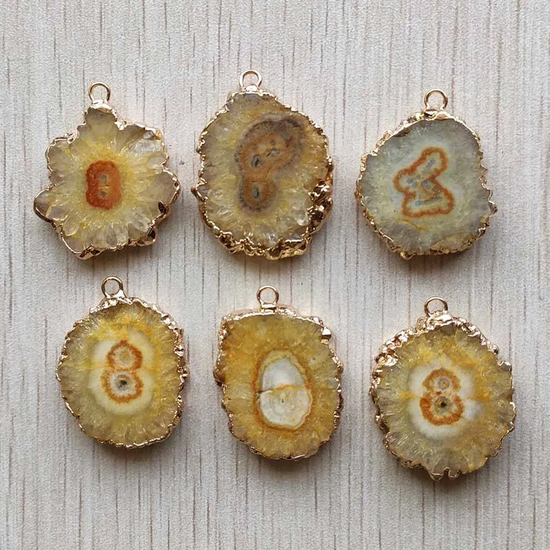 6pcs Natural Yellow Crystal Irregular Round Side Pendants for Jewelry Making