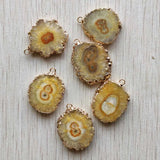 6pcs Natural Yellow Crystal Irregular Round Side Pendants for Jewelry Making