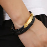 Stylish Men's Stainless Steel Leather Bracelet