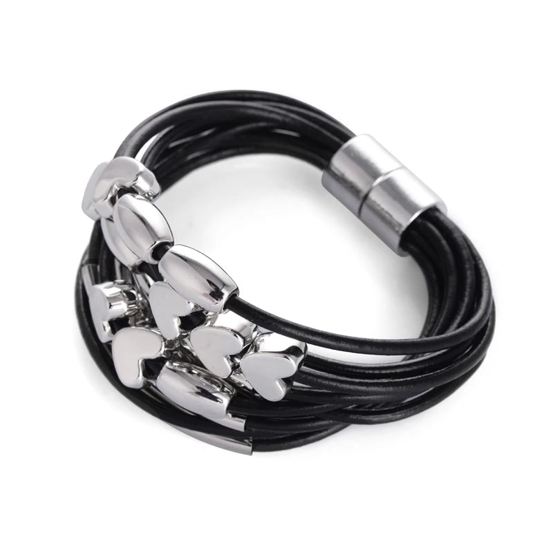 Punk Heart Shape Alloy Beads Leather Cord Bracelet