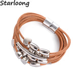 Punk Heart Shape Alloy Beads Leather Cord Bracelet