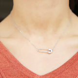 925 Silver Safety Pin Pendant Necklace CZ Delicate Jewelry
