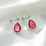 Red Crystal Ruby Gemstones Drop Earrings Silver Jewelry