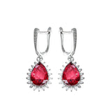 Red Crystal Ruby Gemstones Drop Earrings Silver Jewelry