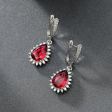 Red Crystal Ruby Gemstones Drop Earrings Silver Jewelry