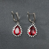 Red Crystal Ruby Gemstones Drop Earrings Silver Jewelry