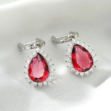 Red Crystal Ruby Gemstones Drop Earrings Silver Jewelry