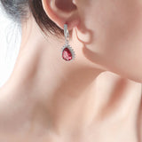 Red Crystal Ruby Gemstones Drop Earrings Silver Jewelry