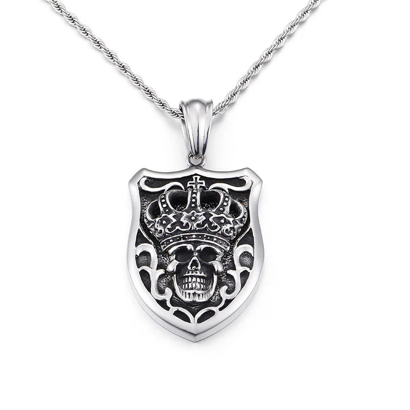 Retro Crown Skull Titanium Steel Pendant Necklace