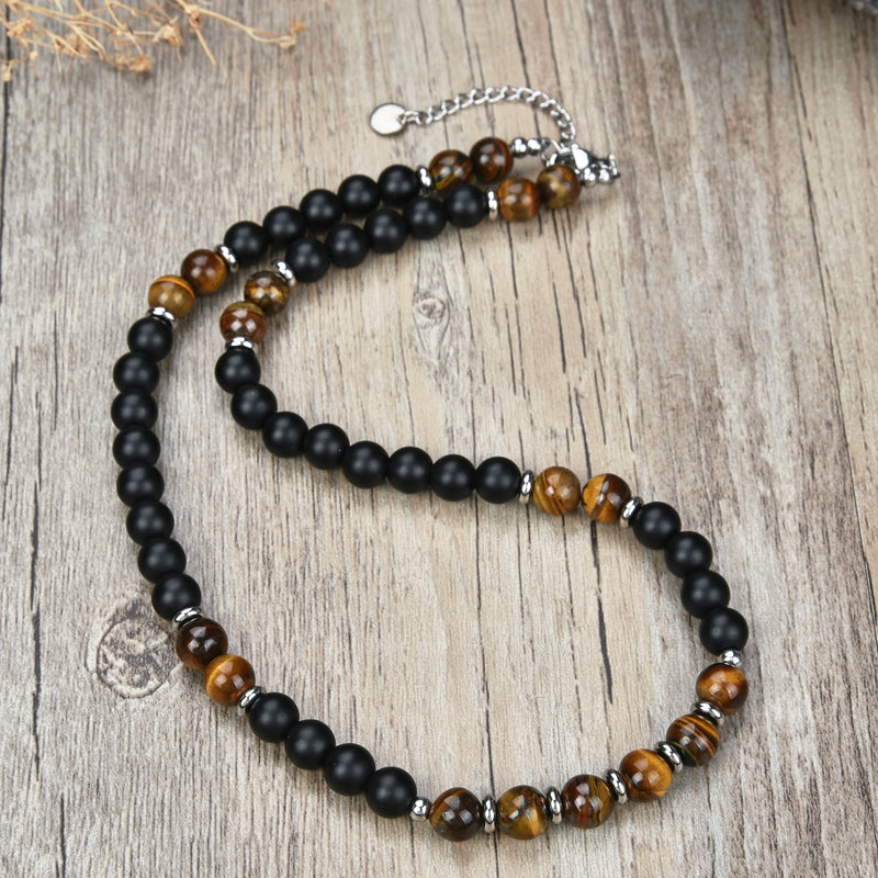 Natural Stone Beads Gallstone Necklace Men Women Short Chain