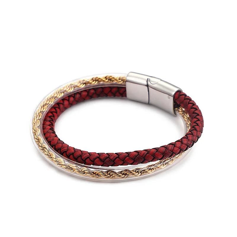 Men's Steel Magnetic Leather Bracelet