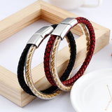 Men's Stainless Steel Magnetic Leather Rope Bracelet