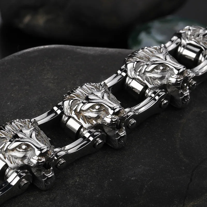 Steel Lion Head Bracelet Chain Men's Bike
