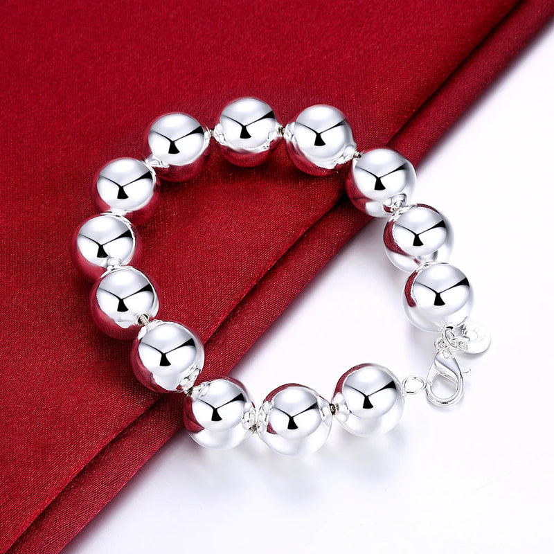 925 Sterling Silver Big Beads Bracelet for Woman Man