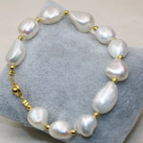 Irregular Pearl Charm Bracelet 12-14mm Beads Bangle for Women 7.5in