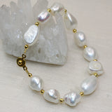Irregular Pearl Charm Bracelet 12-14mm Beads Bangle for Women 7.5in