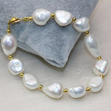 Irregular Pearl Charm Bracelet 12-14mm Beads Bangle for Women 7.5in