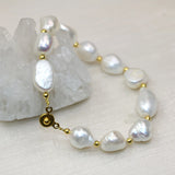 Irregular Pearl Charm Bracelet 12-14mm Beads Bangle for Women 7.5in