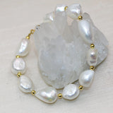 Irregular Pearl Charm Bracelet 12-14mm Beads Bangle for Women 7.5in