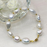 Irregular Pearl Charm Bracelet 12-14mm Beads Bangle for Women 7.5in