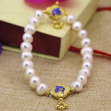 Natural Pearl Beads 9-10mm Strand Bracelet with Cloisonne Jewelry