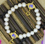 Natural Pearl Beads 9-10mm Strand Bracelet with Cloisonne Jewelry