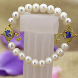 Natural Pearl Beads 9-10mm Strand Bracelet with Cloisonne Jewelry