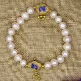 Natural Pearl Beads 9-10mm Strand Bracelet with Cloisonne Jewelry