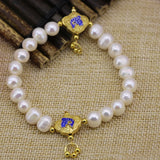 Natural Pearl Beads 9-10mm Strand Bracelet with Cloisonne Jewelry