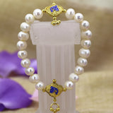 Natural Pearl Beads 9-10mm Strand Bracelet with Cloisonne Jewelry