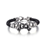 Stainless Steel Men's Leather Wristband with Magnetic Buckle